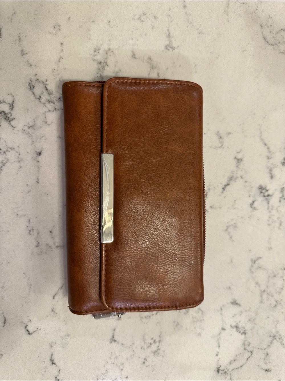Forever 21 Brown Zip Wallet with Silver Accent